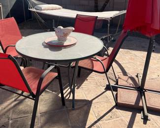 Patio Table and Chairs, Umbrella, Hammock