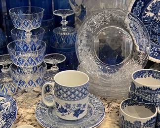 Reims, France Harlequin Glasses, Etched Plates, Spode, etc