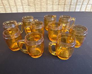 Vintage Amber Glass Barrel Shot Glasses