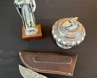St. Jude Pewter Statue, Ronson Lighter, Knife