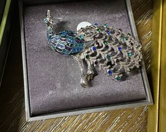 Peacock costume brooch