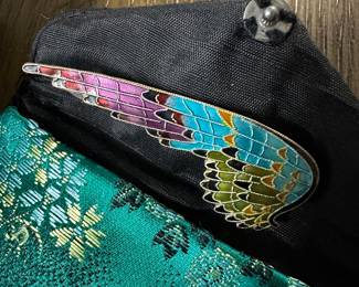 Enamel sterling silver wing brooch