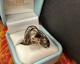 14kt snake ring with semiprecious stones and mother of pearl inlay 
