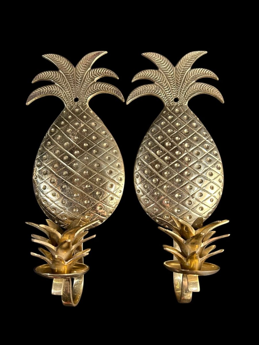 Pair Of Brass Pineapple Wall Sconces (2)