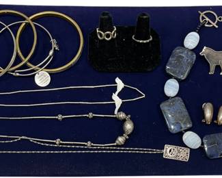 Sterling Silver Necklace, Bracelet And Ring, Dumorierite Statement Necklace, & Silver-Tone Jewelry