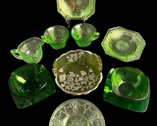 MCM Green Glass Depression Glass Set