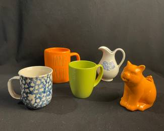 Rae Dunn Fang Tastic Mug, Ceramic Cat Vase, Pfaltzgraff Creamer, Corelle & Hearts Mug