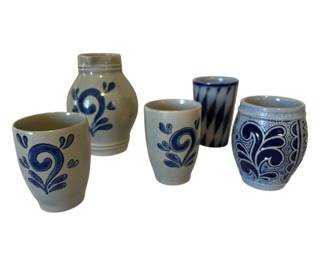 Blue & Grey Ceramic Cups & Pitcher Made In Germany