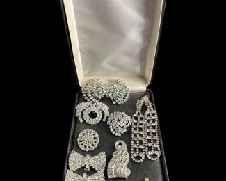 Set Of Vintage Rhinestone Brooches, Earrings