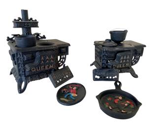 QUEEN Cast Iron Stoves Salesmen Samples, Plaque, Frying Pan