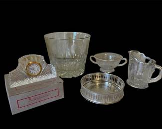 Waterstone Clock, Sugar, Creamer, Dolfing Wine Coaster, Ice Bucket