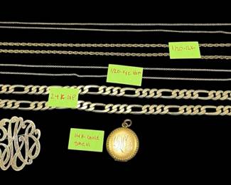 Gold Filled & Gold Plated Chains, Monogramed Pendant & Locket