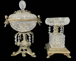 Hollywood Regency Crystal & Brass Candy Dish & Ashtray