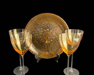 Villeroy Boch Glasses, Artist Signed Decorative Plate