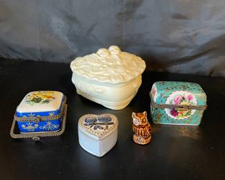 Bisque Cherub Trinket Box, Mini Ceramic Trinket Boxes, Owl Figurine
