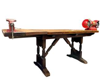 Work Bench With Baldor Bench Grinder & Columbia Bench Vise