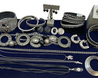 Chr. Dior Earrings, Sterling Silver Necklaces, Silver-Tone And Black Statement Costume Jewelry