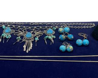 Sterling Silver Pendant And Necklace & Turquoise/Silver-Tone Costume Jewelry