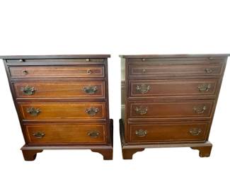 Mahogany Side Tables Pair With Pull Out Tray