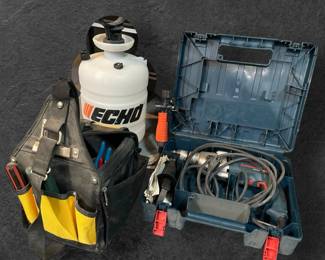 Bosch Hammer Drill, McGuireNichols Tool Bag, Echo Sprayer