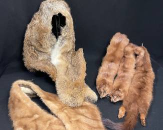 Muskrat Stole, Rabbit & Blond Mink Collars