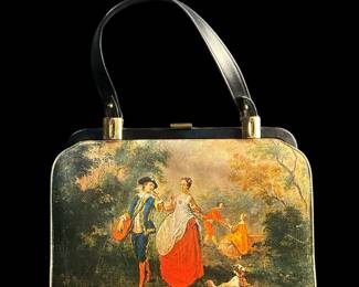 Impressionist Vintage Silk And Patent Vinyl Handbag
