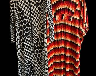 1970s Pop Pattern Maxi Dresses, Caftan & Zip Up With Collar, Vintage