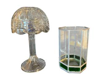 Cut Glass Pedestal Votive, Leaded Glass Arts & Crafts Style Candle Holder