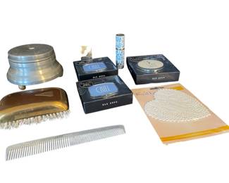 Rae Dunn Pill Box & Compact, Powder Music Box, Allied Comb, Brush, Lipstick
