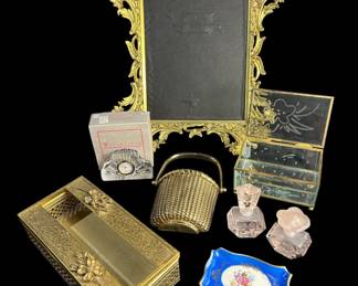 Brass, Crystal & Glass Boudoir Set With Limoges Dish