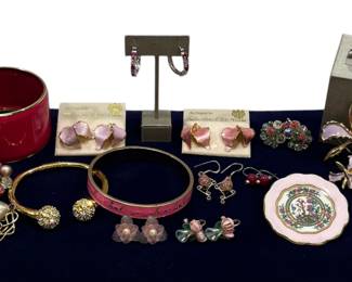 Sterling Silver Earrings & Pink Floral Earrings, Pins & Bracelets