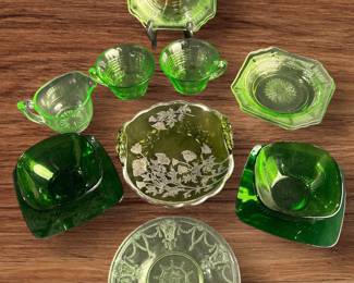 MCM Green Glass & Depression Glass Set