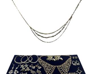 Sterling Silver Earrings And Necklace & Faux Crystal Costume Jewelry