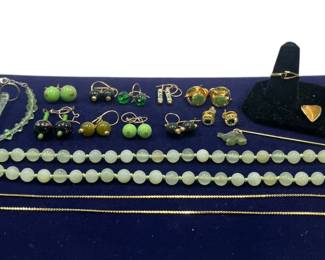 Jade And 1/20 12K Gold Filled Earrings, Green & Gold-Tone Costume Jewelry