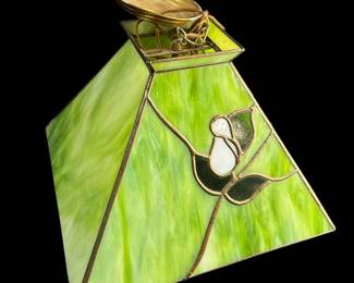 Tiffany Style Green Floral Stained Glass Lampshade With Ceiling Mount