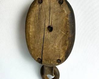 Antique Wooden Block Tackle Pulley With Iron Hook