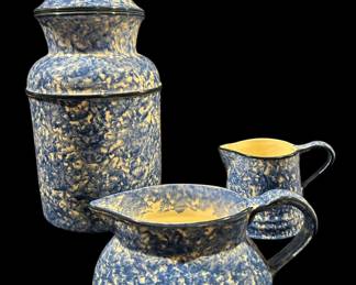 Stangl Blue Pottery Spongeware Set (3)
