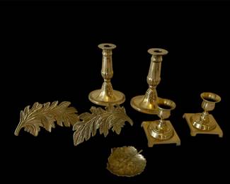 Brass Candlesticks 2 Pairs, Brass Tiebacks & Trinket Dish