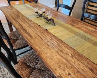 A fantastic Rustic Table.  8 Rush/Woven Seat Chairs. 