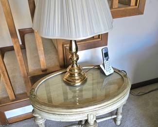 French Provencial low round table with glass insert