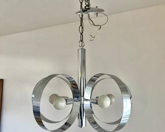 Mid Century Chrome Hoop Chandelier Ceiling Light Fixture - works!