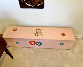Vintage Long Child's Wooden Toy Chest