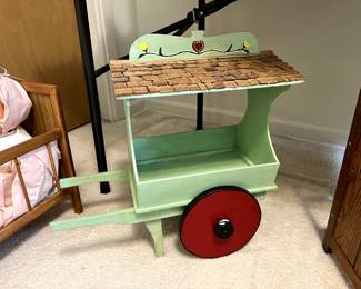Vintage Hand Painted Miniature Wooden Market Wagon/Flower Cart