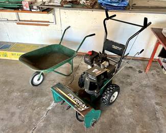 Green Metal Wheelbarrow ; Murray Snowblower