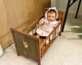Vintage Baby Doll & Crib