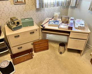 Light Wood Desk with File Cabinet
