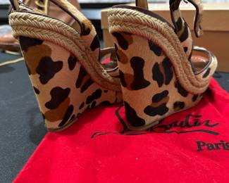 C123 - $150. Size 35. Christian Louboutin Tigresse Espadrille Wedges with bag & box. 