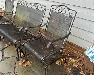 C195 - $195 - 3 Piece Iron Furniture. 2 bouncing chairs. Gliding Bench. Structurally sound but they would benefit from a fresh coat of paint. 