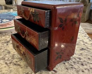 C188 - $30. Antique Japanese 3 Drawer Jewelry Box. 