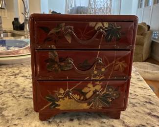 C188 - $30. Antique Japanese 3 Drawer Jewelry Box. 